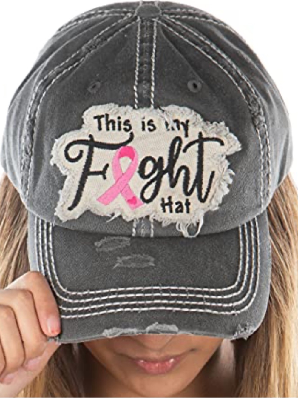 KBETHOS This is my Fight Baseball Cap Distressed Gray Frayed Patch Pink Ribbon